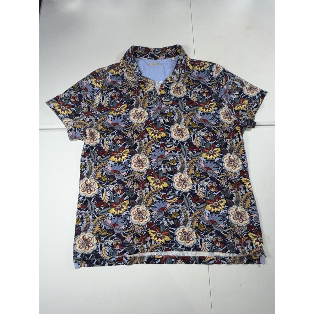 Stenströms Polo Shirt Mens Large Multicolor Floral Cotton Knit Logo Casual